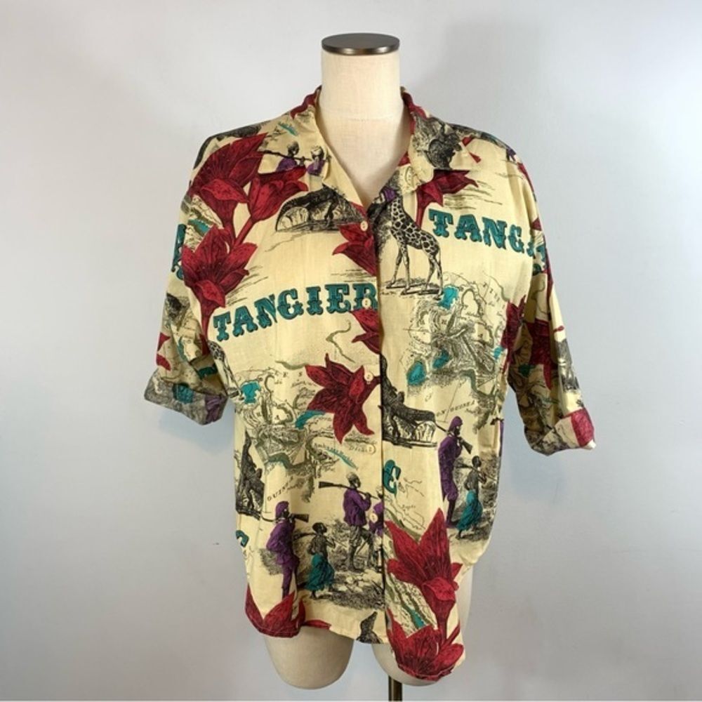 Vintage 80’s Art to Wear Novelty Print Button Front Top Size 24W Plus Size
